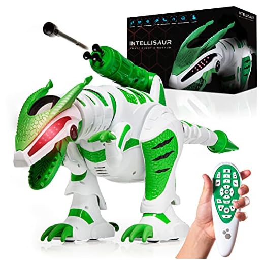 Power Your Fun Intellisaur Remote Control Dinosaur Toy Robot for Kids - Interactive Electronic Pet RC Robot Toy with Touch Sensors to Walk, Talk, Dance, Wag Tail, Launch Darts, T-Rex Roar Battle Mode