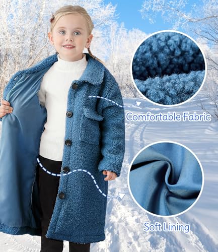 Girls Fleece Jacket 4-7 Years Soft Lining Warm Jackets for Girl Lapel Long Coat Clothes Button Up Outwear4