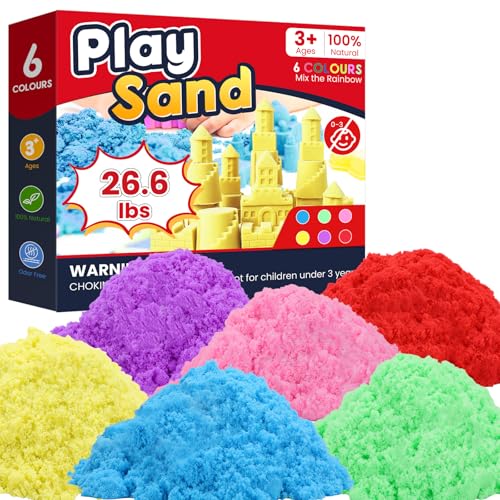 FURWEY 26.6lbs Play Sand Mixed Packaging of 6-Color Sensory Sand Suitable for Children to Shaping Squeezing and Sculpting