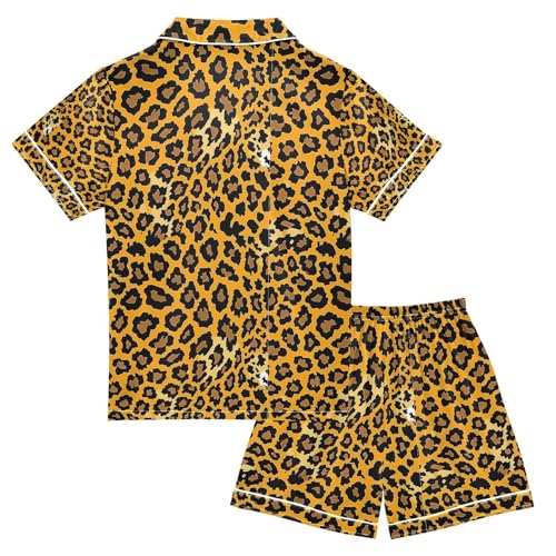 senya Leopard Print 1 Satin Summer Pajama Sets Silk Short Sleeve Button Down Sleepwear2