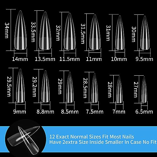 KOXXIAMOQ 240 Pcs Clear Stiletto Fake Nail Tips, Soft Gel Full Cover No C Curve Nail Tips for Extensions Press on Nails - Image 2