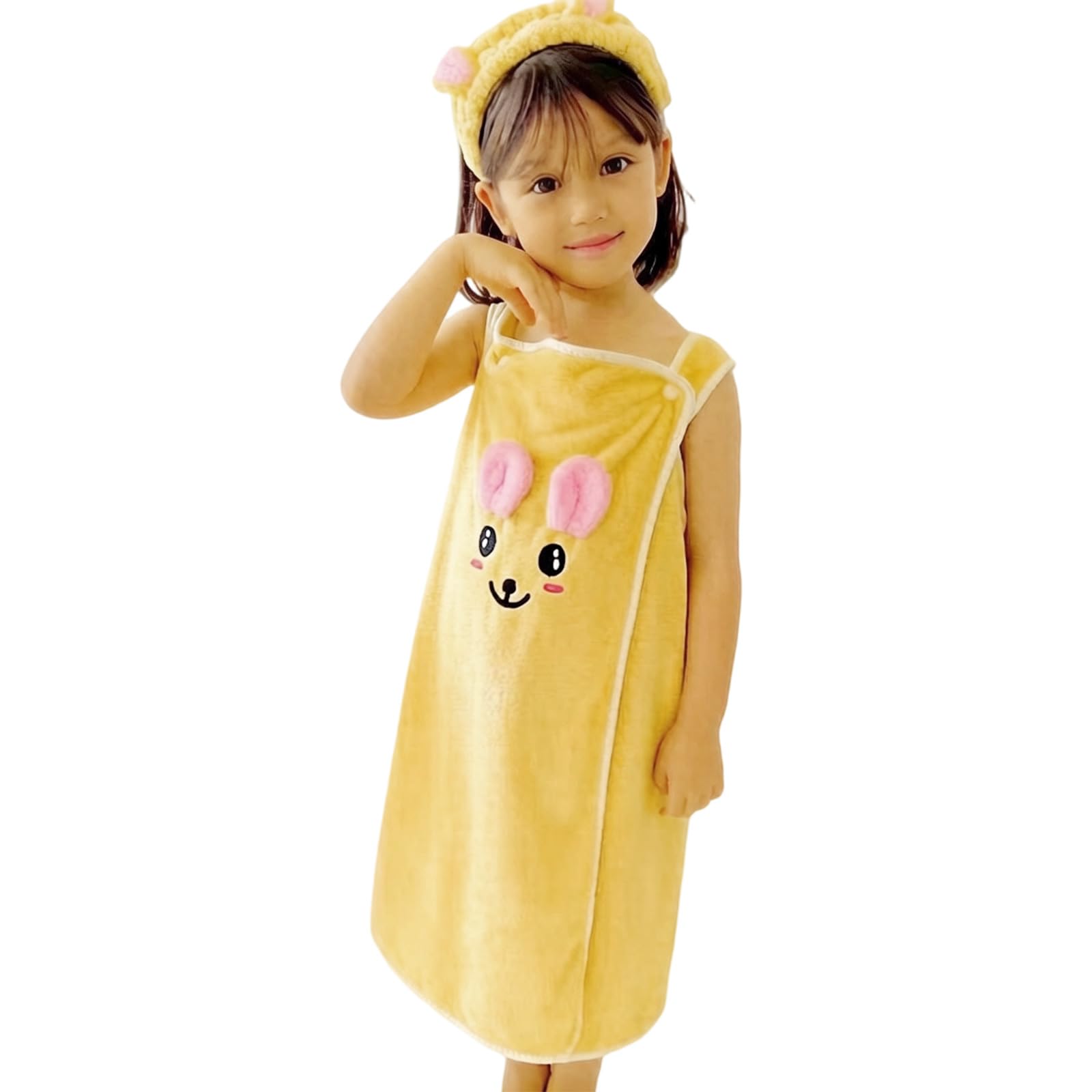 ZEPFJHE Wearable Hooded Towel with Matching Hair Wrap Absorbent Fabric for Toddler Kids Shower Robe