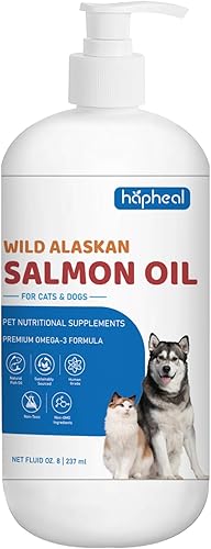 Aceite de salmón capturado en la naturaleza para perros y gatos - Omega 3 EPA DHA, suplemento líquido de aceite de pescado para piel y abrigo, salud