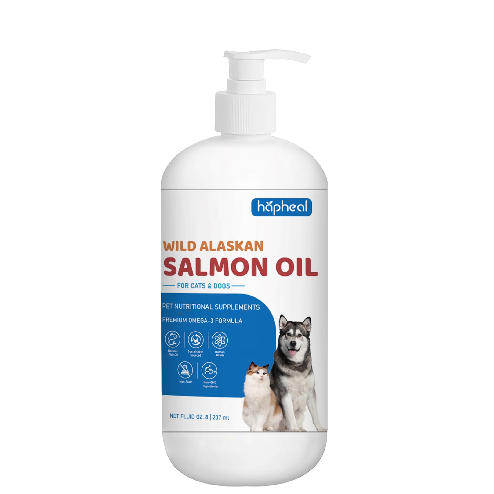 Wild-Caught Salmon Oil for Dogs & Cats - Omega 3 EPA DHA,Fish Oil Liquid Supplement for Skin & Coat, Joint & Bone Health (8 FLOZ)