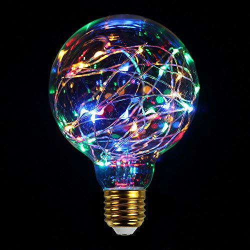 Tianfan Bombillas LED de neón, 4 colores, 50 LED, alambre plateado, luces de hadas de 1 W E27 (G95)
