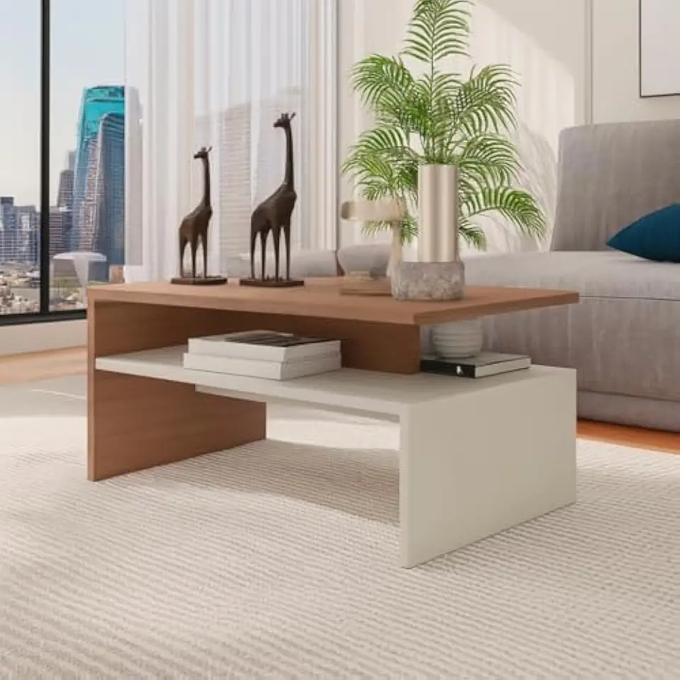 Mesa de centro sala moderna com 2 andares Giovana casa e escritório(off/madeirado)