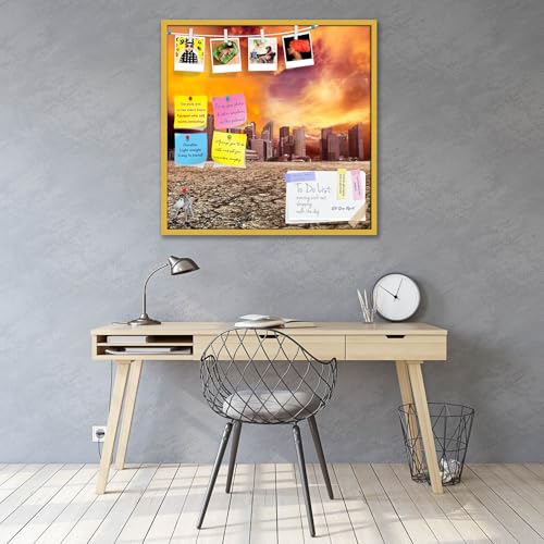 Image of ArtzFolio City Overlooking Desolate Desert | Bulletin Board Notice Pin Board | Vision Soft Board Combo with Thumb Push Pins & Sticky Notes | Golden Frame | 20 x 20 inch (51 x 51 cms)