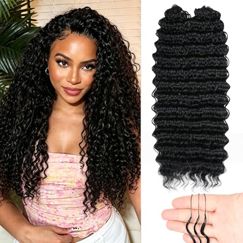 BLUONASI Feather Crochet Hair miracle knots hair 16inch 100Strands Deep Wave Hair for Invisible miracle Knot Crochet Hair Extensions for Black Women (1B#, 16...