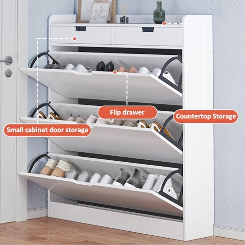 Zapatero compacto de 0,15 m² para pasillos con tres cajones de madera 4