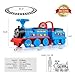 JOYLDIAS Ride On Train with 16pcs Curved Tracks and Carriage, 6V Electric Ride On Toy Train for Kids with Lights, Horns, Storage, Retractable Foot Pedals for Toddlers Under 39 inch, Blue