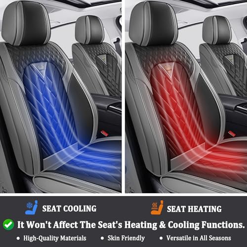 Image of Car Seat Covers Front Seats for Kia Telluride 2020-2026, Anti-Slip Full Coverage Car Seat Covers, Waterproof Nappa Leather Car Seat Cover Sets(2 Seats /Gray Black)