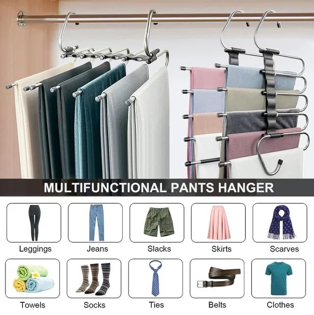 Image of HOME CUBE 1 Pc Stainless Steel Foldable Clothes Hanger for Wardrobe Garment Hangers Space Saving Multifunctional Magic Hanger for Pants Jeans Trousers Scarves Saree Hanger