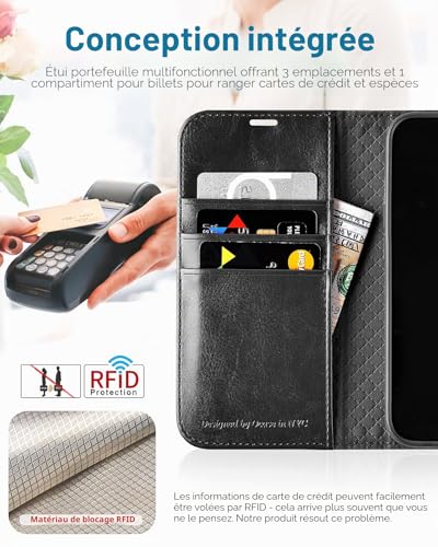 Coque iPhone 13 Mini antichoc housse portefeuille RFID noir - 3