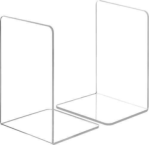 DRLIFE - Sujetalibros de acrílico transparente para estantes, extremo de libro, tapón de libro para libros resistentes, CD, videojuegos (1 par2