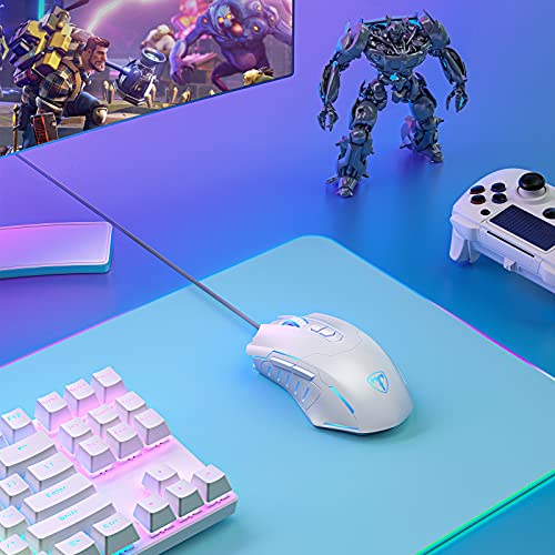 Weemsbox Gaming Mouse, Wired Gaming Mice [Breathing Rgb Led] [Plug Play] High-Precision Adjustable 7200 Dpi, 7 Programmable Buttons, Ergonomic Computer Usb Mouse For Windows/Pc/Mac/Laptop Gamer-White #TOP6