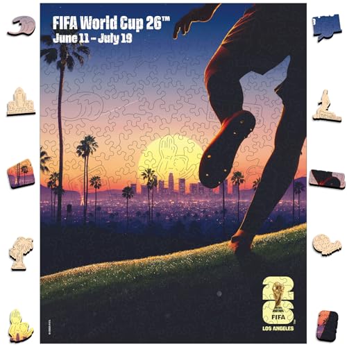 Image of FIFA World Cup 2026 City Puzzle Los Angeles Poster - Wooden Puzzle for Adult, 200 Pieces Unique Shape Puzzle, 5MM Thick, Creative Collectible Gift for Fans, Officially Licensed Product, 9.3x11.8''