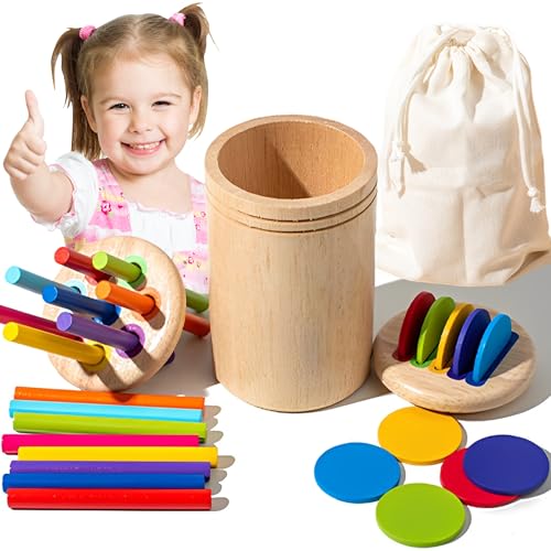 SUQ Montessori Juguetes Educativos De Madera, Doble Tapa, Juguetes Educativos Montessori De Madera 1+ Años, Aprender a Contar Colores Habilidades Motoras Finas, Juguetes Sensoriales Para Niños y Niñas