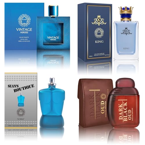 Cologne for Men Set (100ml x 4PCS Variety Pack), DarkOud, King4m, SeanB4m, VintageH, Long Lasting Perfume for Men All Day Use