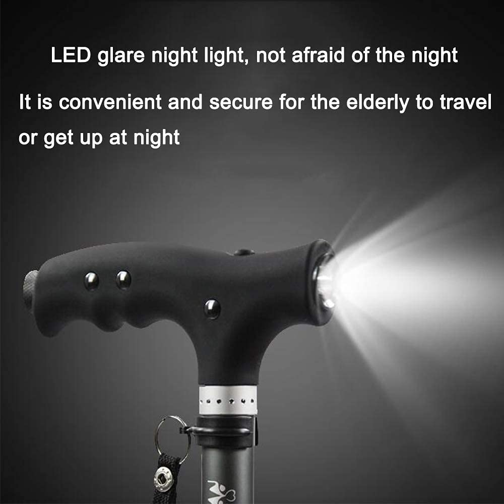 Bastón Ajustable telescópico de aleación de Aluminio para Ancianos con luz LED Andador Plegable de Cuatro Patas Present