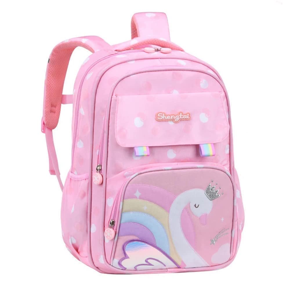 ADSON Swan Mermaid Rainbow Print Travel School Bag|Backpack for Girls & Boys Large 16 Inches Casual Day Pack Cartoon Bookbag Rucksack (Multi Colour)
