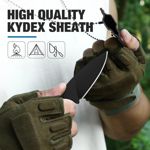 Omesio Neck Knife Messer, hergestellt aus D2 Stahl, Kleines feststehendes Messer G10 Griff Full Tang mit einer Kydex-Scheide und hat eine Klingenlänge von 7,6 cm, 42a-konform – Bild 5