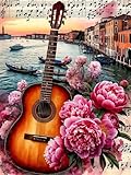 Puzzle 1200 Teile Venice Flowers Gitarre Puzzle für Erwachsene,Jugendliche Herausforderungsspielzeug Dekompressionsspiel,Spielzeugpuzzle Geschenke zur Wohndekoration 75x50 cm