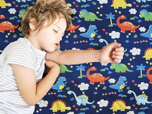 Image of RD FABS Glace Cotton Wrinkle Free Soft Hypoallergenic Bed Sheet with 2 Pillow Cover,Cartoon Printed,Double Bed King Size Bedsheet for Kids Room Boys Girls(90x95 Inches /Blue /Dino),144 TC
