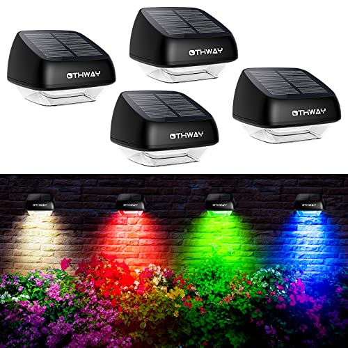 OTHWAY Lot de 4 lampes solaires colorées pour clôture, jardin, mur, gouttière, patio, cour, allée, appliques murales Cover