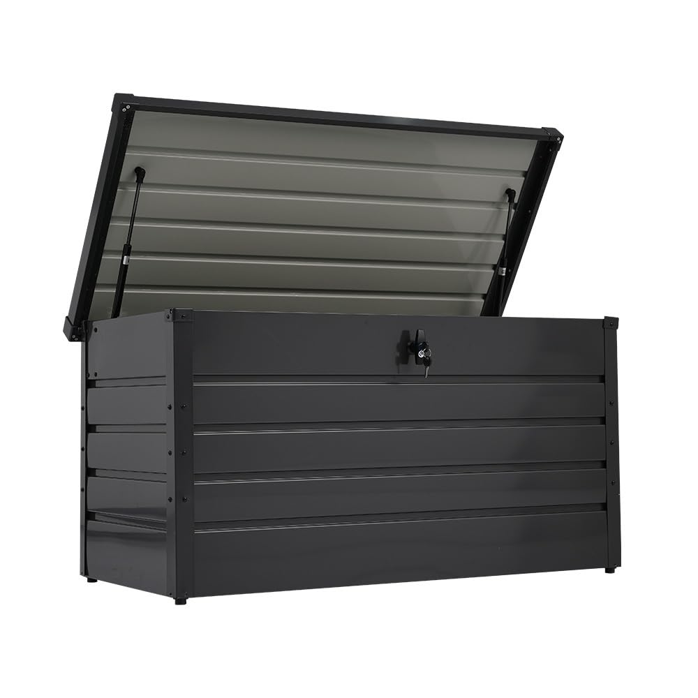現品引取　完成品　鍵付き物置　収納ボックス 350L 屋外用 Amazon.co.jp: 物置 屋外収納ボックス 350L 大容量 鍵付き スチール製