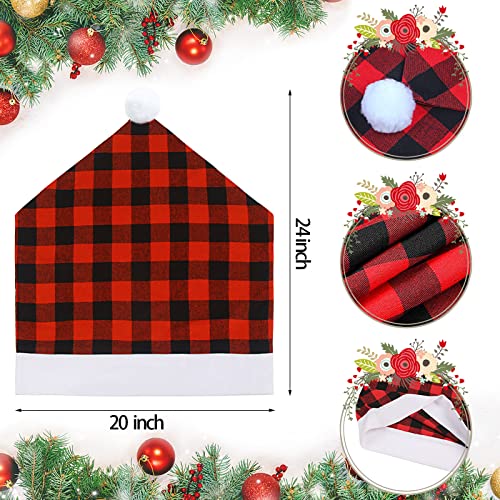 Ccinee 6Pcs Christmas Chair Back Cover, Black And Red Grid Chair Slipcovers Hat Buffalo Plaid Christmas Back Covers Christmas Dining Chair Protector Elastic For Dining Room Xmas Party Table Decor… #TOP2