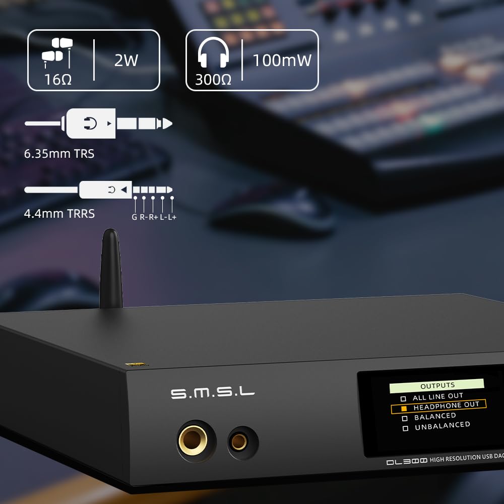 S.M.S.L SMSL DL300 AK4499EX+AK4191 Audio Decoder Amplificatore per cuffie, 4 toni, 6,35 mm/4,4 m, DOP, XU-316, supporto DSD, MQA, CD MQA, LDAC,apt-X HD, TND+N -124 dB,con telecomando