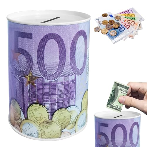 Tirelire pour Enfants Billets Euro, Boîte Tirelire Argent Papier 10 x 7.5 CM, Motif Billets de Banque de 500 Euro, Économie Tirelire Décoration De La Maison