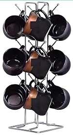 Silver Stainless Steel Tabletop Mount Cup Rack Hanging Shelves- Ideal For Kitchen, Coffee, And Tea Mug Display, Elegant Dining Table Cup Holder For 12 Cups (Pack Of1) (NHSP)
