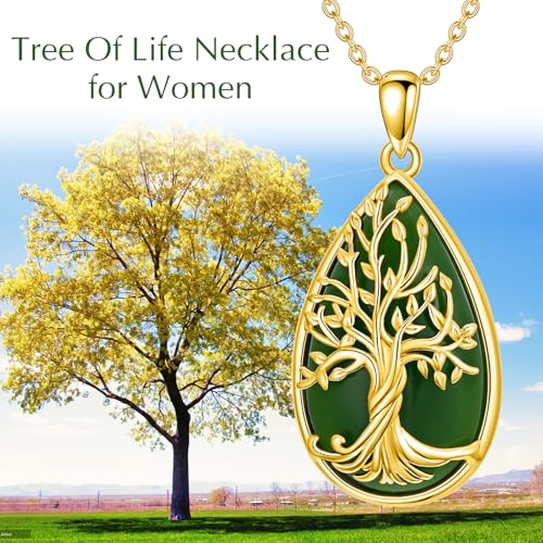 Jade Tree of Life Necklace 14k Gold Plated Sterling Silver Celtic Family Tree Jewelry Birthday Christmas Gifts for Women Mom Wife3
