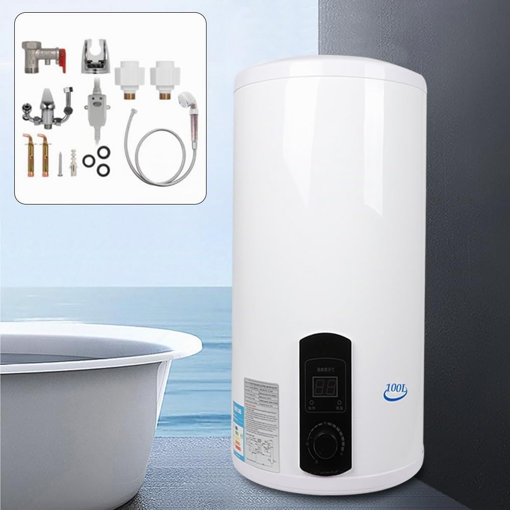 Elektrischer Warmwasserspeicher Warmwasserboiler Boiler 60L 2000W Elektro Warmwasserboiler Wasserboiler IPX4 Vertikal LED Anzeige Emaillierter Innenbehälter Druckfest 220V (60L)