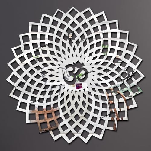Image of Bikri Kendra - Mandala Om Silver Mirrors Stickers for Hall Living Room Bedroom Kids Room Home Office 3D Acrylic wall Stickers (Silver Mandala om)