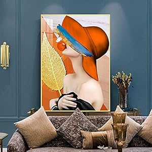 Muur Art Doek Thuis Kamer Decoratie Oranje Vrouw Minimalistische Abstracte Hoed Meisje Poster Schilderij Foto 20x30cm…