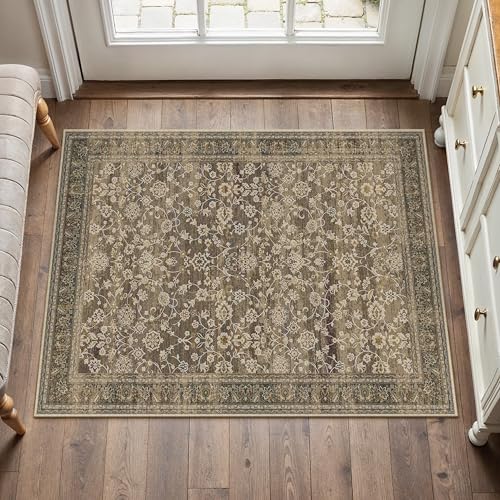 PureCozy 2x3 Entryway Floral Rug Black Washable Small Area Rug Non-Slip Stain Resistant Door Mat Low Pile Boho Accent Indoor Throw Carpet for Entrance Kitchen Bedroom Laundry 2' x 3' (Rectan