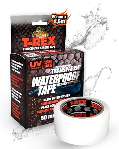 T-REX Waterproof Ruban adhésif transparent - Ruban blindé étanche - Ruban d'étanchéité idéal pour les piscines & l'extérieur - Résistant aux UV & à...