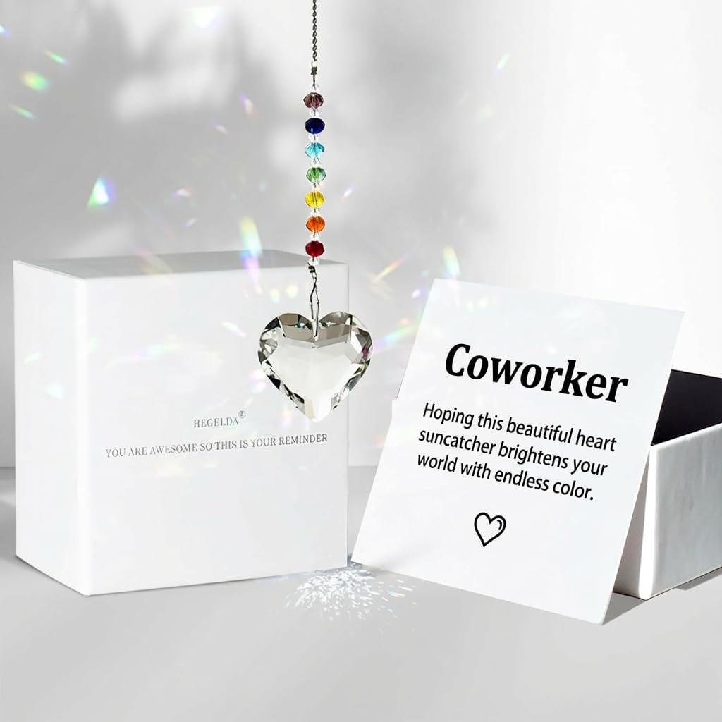 Hegelda Coworker Gifts for Women Crystal Heart Suncatcher Ornaments Decor