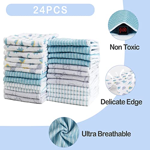 Image of Viviland Baby Washcloths, 24Pack Baby Wash Cloths for Newborn, Baby Towels and Infant Bath Face Washcloths for Boys Girls Super Soft Absorbent, Gentle on Sensitive Skin Body, 9x9 Dinosaur
