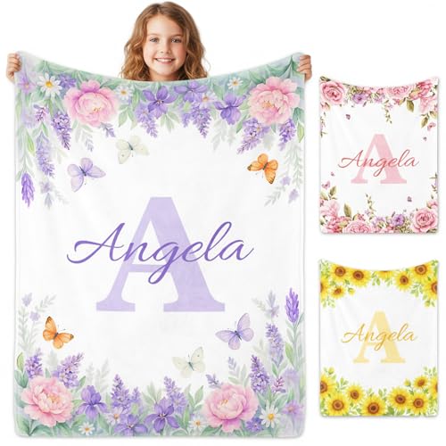 Image of Personalized Baby Blanket with Name, Custom Name Blanket for Kids Soft Flanne Blankets in Easter Personalized Baby Gifts for Infant Newborn Shower (Rose Pink)