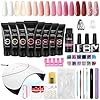 Kit Unghie Gel Completo, Phoenixy 8 Colori Rosa Gel Ricostruzione Unghie con Lampada per Unghie 36W U V/LED, Kit Ricostruzione Unghie Professionale con Base y Top Coat