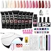 Kit Unghie Gel Completo, Phoenixy 8 Colori Rosa Gel Ricostruzione Unghie con Lampada per Unghie 36W U V/LED, Kit Ricostruzione Unghie Professionale con Base y Top Coat