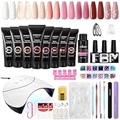Kit Unghie Gel Completo, Phoenixy 8 Colori Rosa Gel Ricostruzione Unghie con Lampada per Unghie 36W U V/LED, Kit Ricostruzione Unghie Professionale con Base y Top Coat