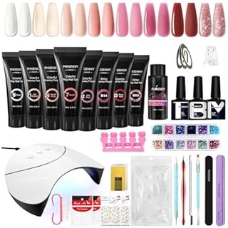 Kit Unghie Gel Completo, Phoenixy 8 Colori Rosa Gel Ricostruzione Unghie con Lampada per Unghie 36W U V/LED, Kit Ricostruzione Unghie Professionale con Base y Top Coat