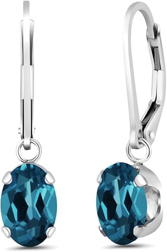 Gem Stone King Aretes colgantes ovalados de plata de ley 925 de 0.315 x 0.236 in con piedra natal genuina Aretes colgantes para mujer