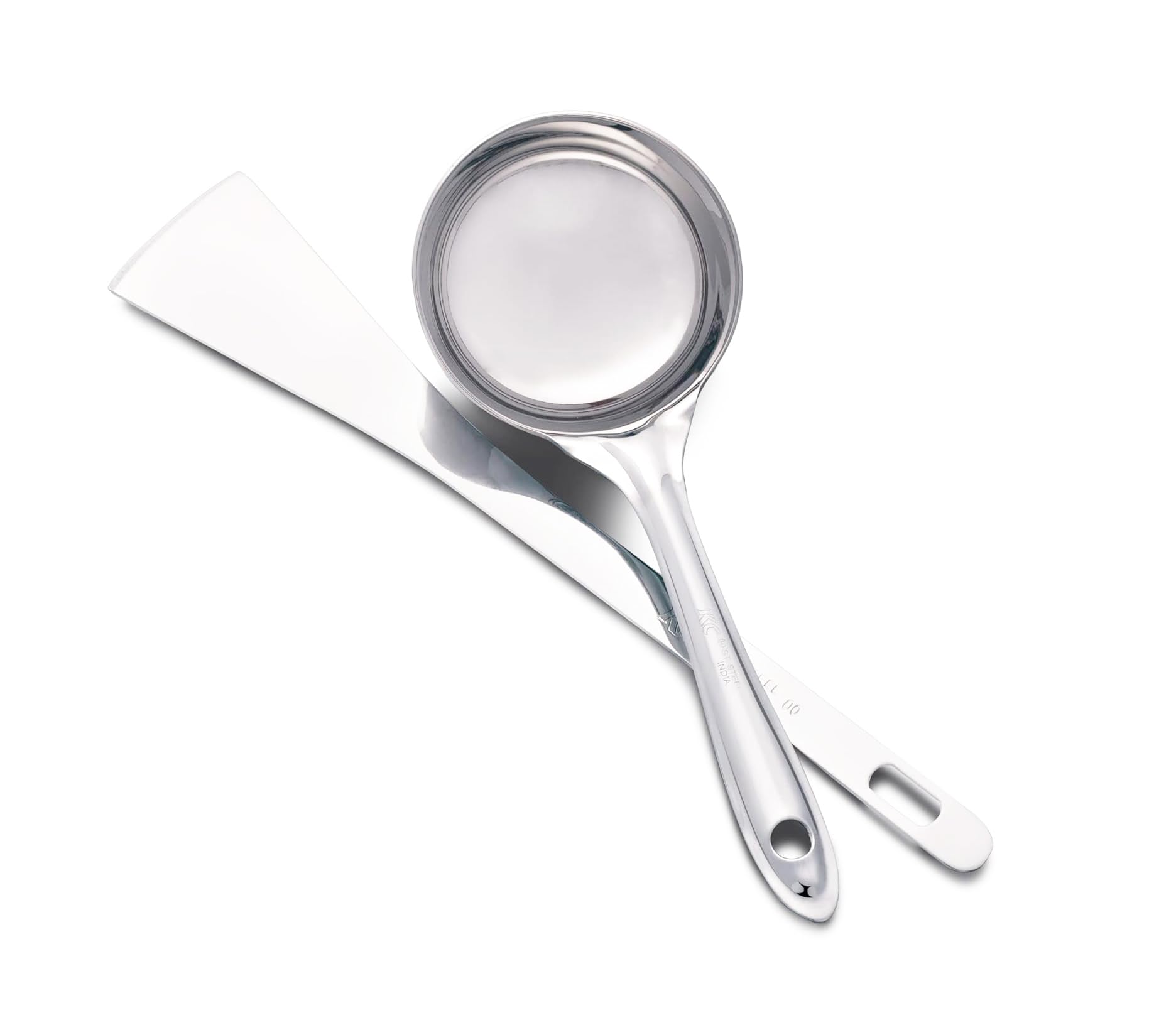 Yuktha Eternals Stainless Steel Dosa Making Spoon/Ladle Set, 2 Pcs (1 Turner, 1 Short Pour Ladle with Flat Base)