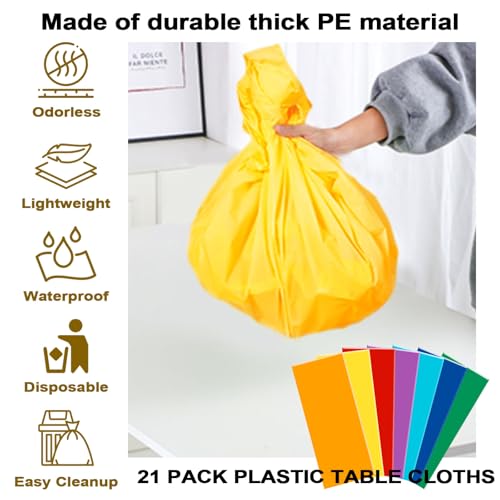 Image of G GENLEAS 21 Pack Assorted Color Rectangle Plastic Tablecloth Disposable Table Cloth for Birthday Wedding Fiesta Picnic Party Rainbow Party Decorations, 7 Color, 54x108 Inch