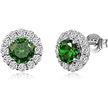 Birthstone Stud Earrings for Women, 18K White Gold Plated Halo Studs Pave CZ Earring Hypoallergenic, 925 Silver Personalized Birthday Jewelry Gift for Wife Girlfriend Mom Daughter